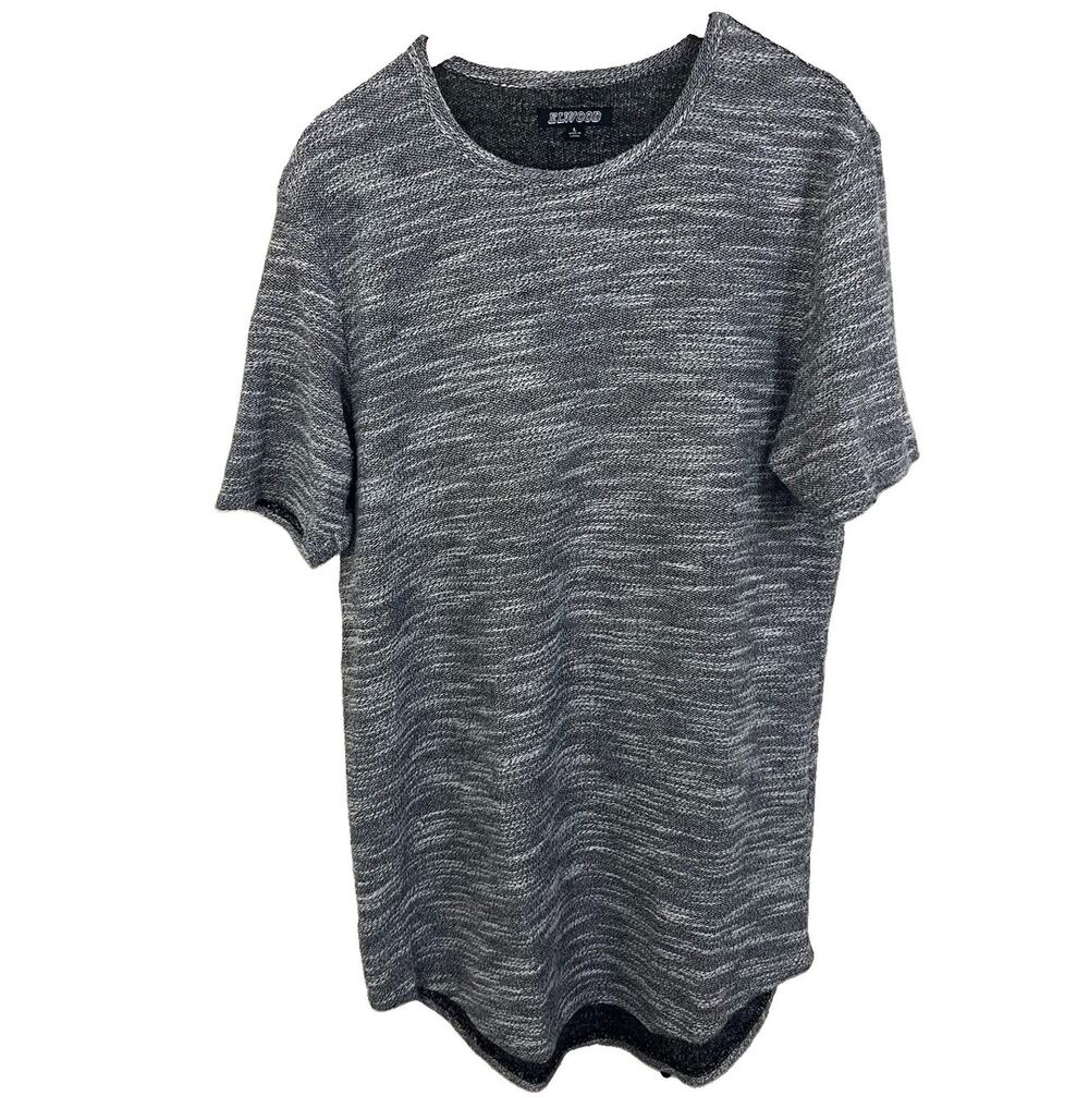 Elwood Marled Textured Knit Tee Mens L Black White Minimalist